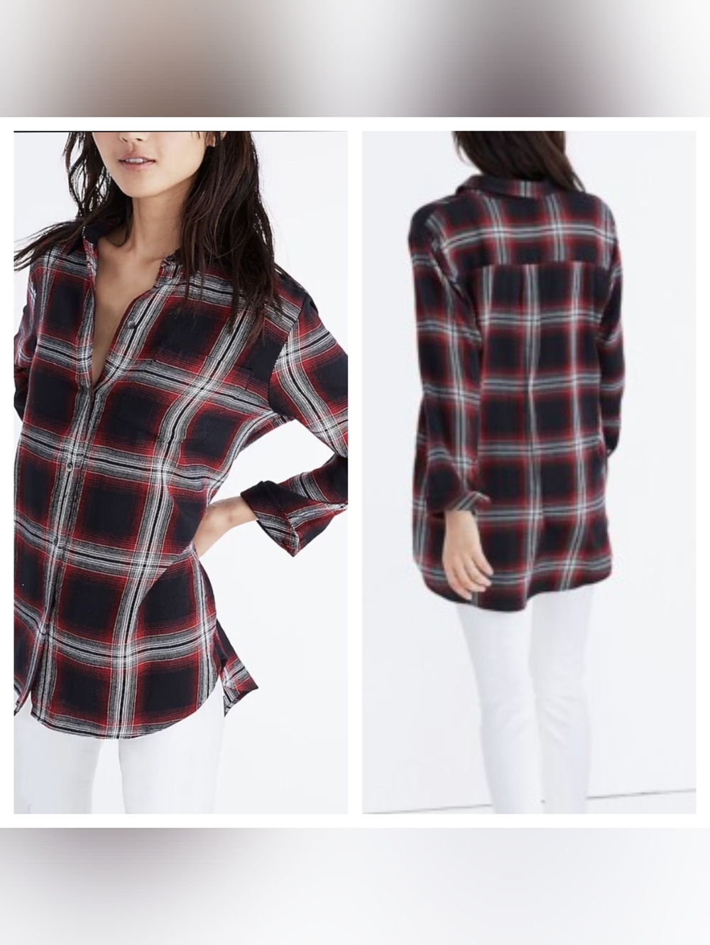 Madewell Ex-Boyfriend Plaid Button Down Shirt XS Black Red